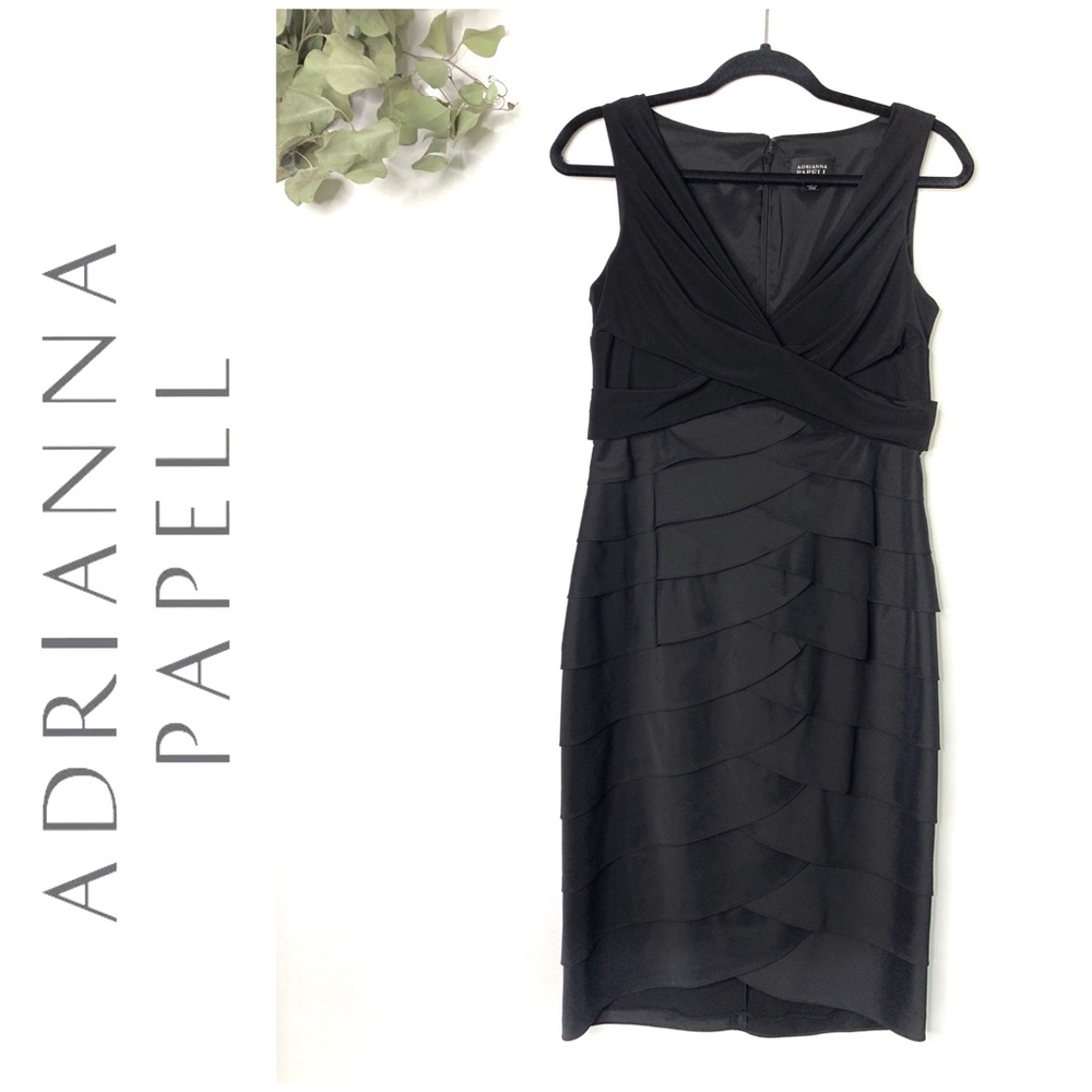 Adrianna Papell Tiered Black Cocktail Party Dress